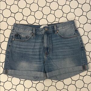 KanCan Washed Blue Denim Roll-Cuff Shorts